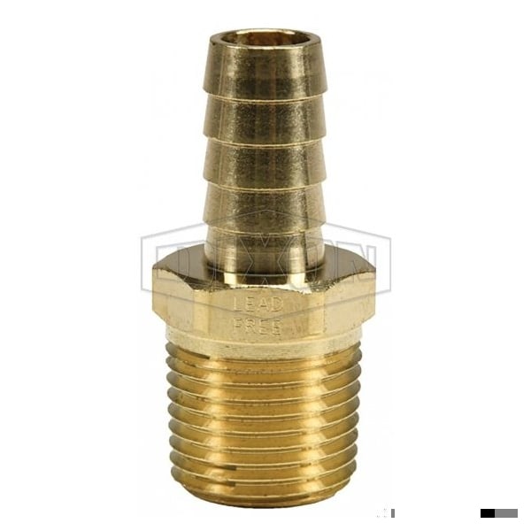 Hose Barb Fitting, 1/2 x 3/8 in Nominal, MNPT x Hose Barb End Style, Brass